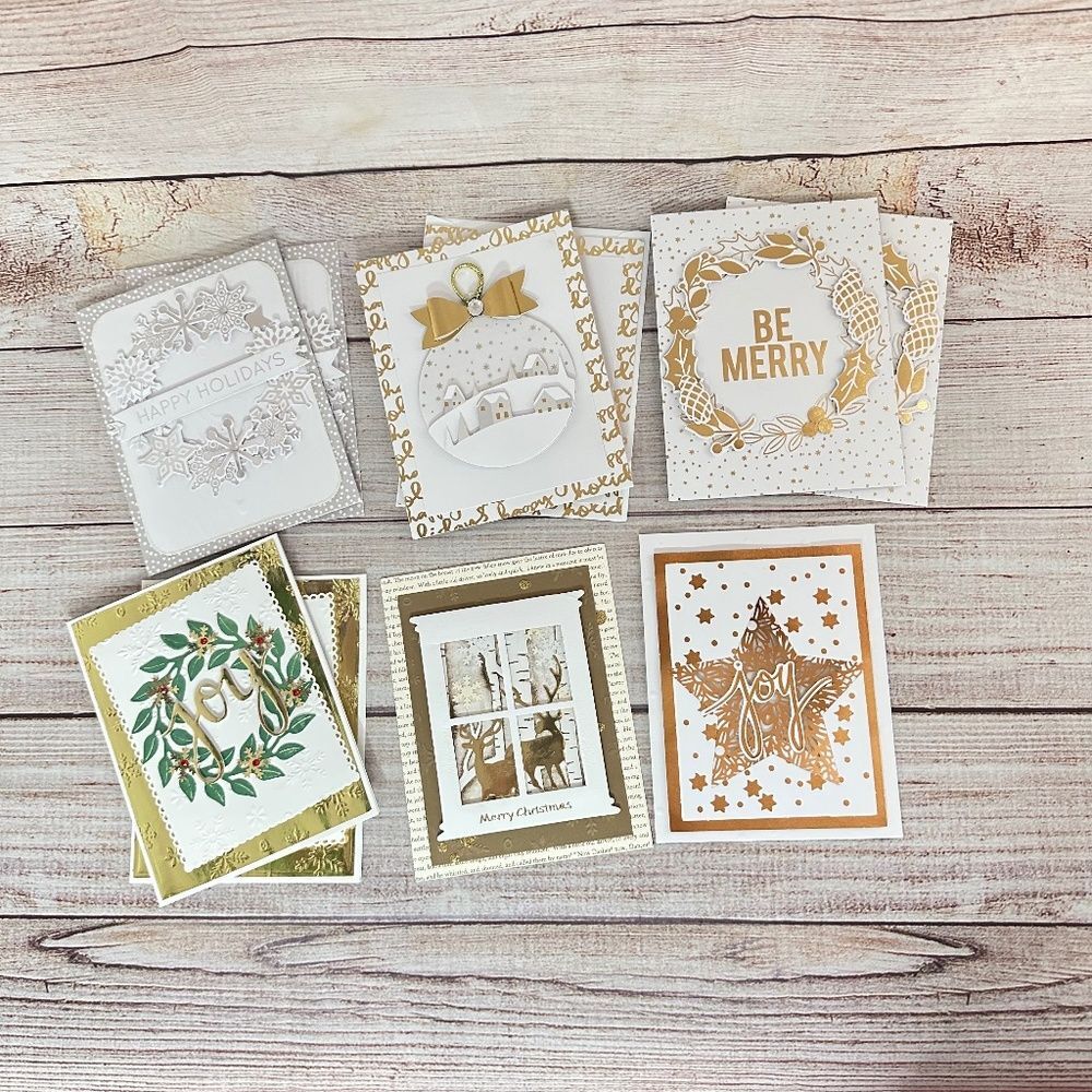 Handmade Christmas Card Lot of 10 - "SILVER & GOLD". Joy, Merry, Ornaments